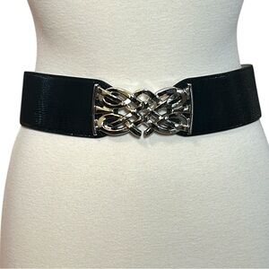 White House Black Market Elegant Leather Black Belt with Silver Buckle size S